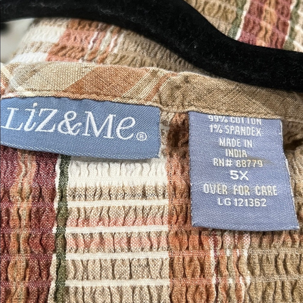 LIZ & ME STRETCHY Striped Sleeveless Textured Tank - Beige Rust Cream SIZE 5X - Picture 6 of 6